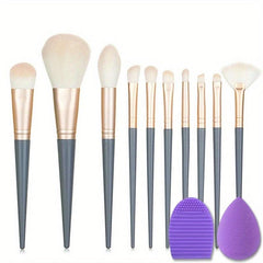 12Pcs Makeup Set with Brushes, Cleaner Pad & Sponge
