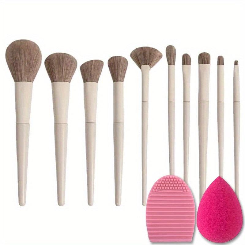 12Pcs Makeup Set with Brushes, Cleaner Pad & Sponge