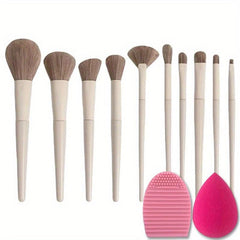 12Pcs Makeup Set with Brushes, Cleaner Pad & Sponge
