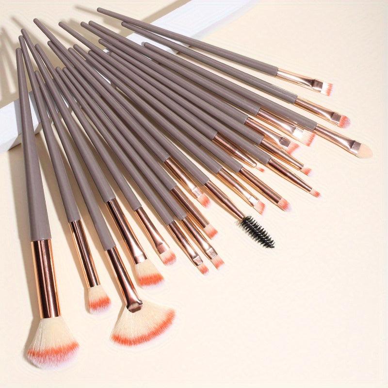 20Pcs Champagne Eye Brush Set - Foundation, Powder, Eye Shadow, Eyeliner