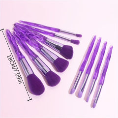 10PCS Purple Crystal Makeup Brushes Set Synthetic Bristles Powder Foundation