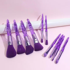 10PCS Purple Crystal Makeup Brushes Set Synthetic Bristles Powder Foundation