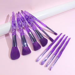 10PCS Purple Crystal Makeup Brushes Set Synthetic Bristles Powder Foundation