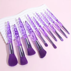 10PCS Purple Crystal Makeup Brushes Set Synthetic Bristles Powder Foundation