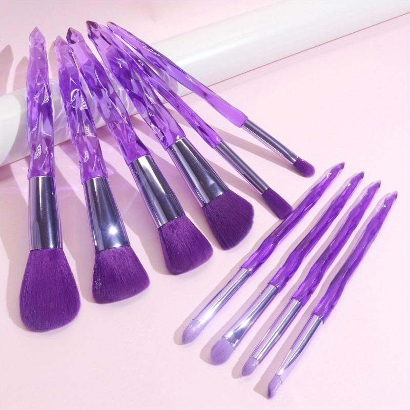 10PCS Purple Crystal Makeup Brushes Set Synthetic Bristles Powder Foundation