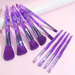 10PCS Purple Crystal Makeup Brushes Set Synthetic Bristles Powder Foundation