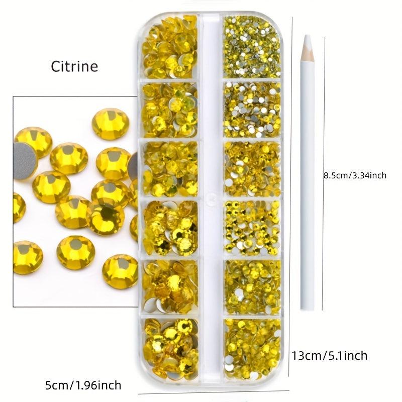 12 Grids Flatback Rhinestones Set for Nail Art Makeup Tumblers Glitter