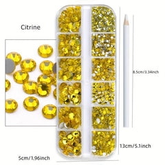 12 Grids Flatback Rhinestones Set for Nail Art Makeup Tumblers Glitter