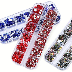 12 Grids Flatback Rhinestones Set for Nail Art Makeup Tumblers Glitter