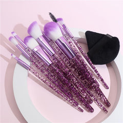10pcs Makeup Brushes Kit With Powder Puff Crystal Handle