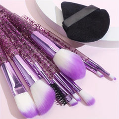 10pcs Makeup Brushes Kit With Powder Puff Crystal Handle