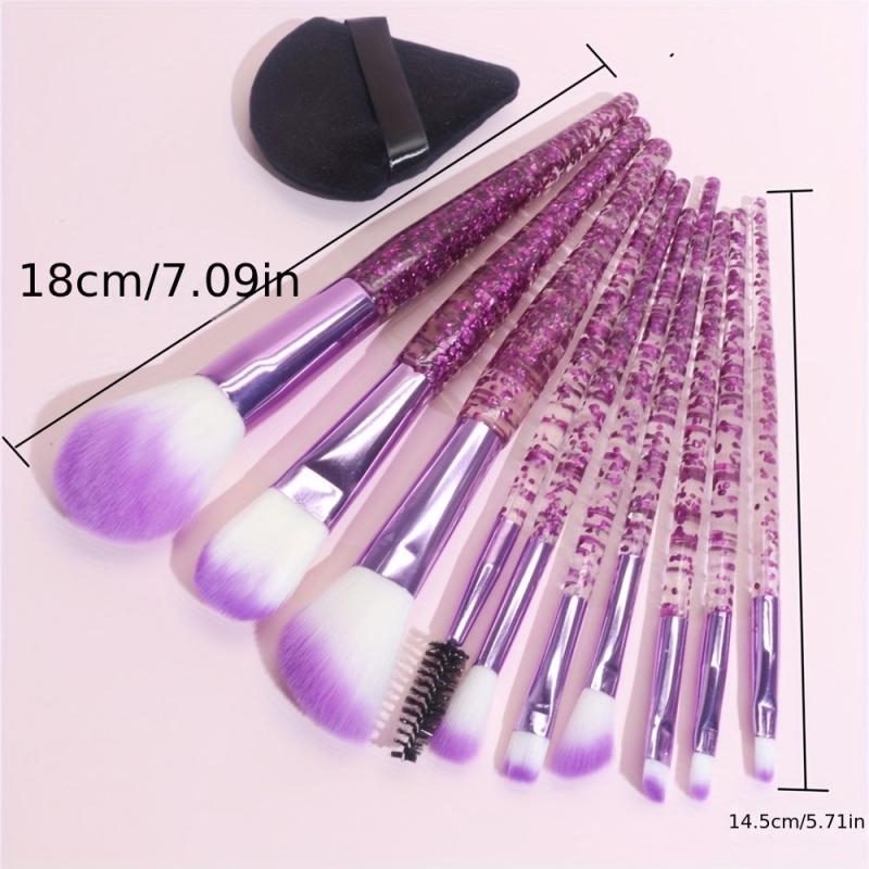10pcs Makeup Brushes Kit With Powder Puff Crystal Handle