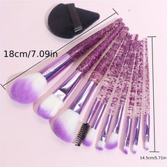 10pcs Makeup Brushes Kit With Powder Puff Crystal Handle
