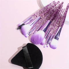 10pcs Makeup Brushes Kit With Powder Puff Crystal Handle