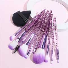 10pcs Makeup Brushes Kit With Powder Puff Crystal Handle