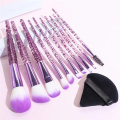 10pcs Makeup Brushes Kit With Powder Puff Crystal Handle