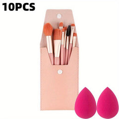 8pc Mini Makeup Brush Set w/ 2 Concealer Brush & Sponges, Travel Beauty Kit