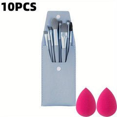 8pc Mini Makeup Brush Set w/ 2 Concealer Brush & Sponges, Travel Beauty Kit