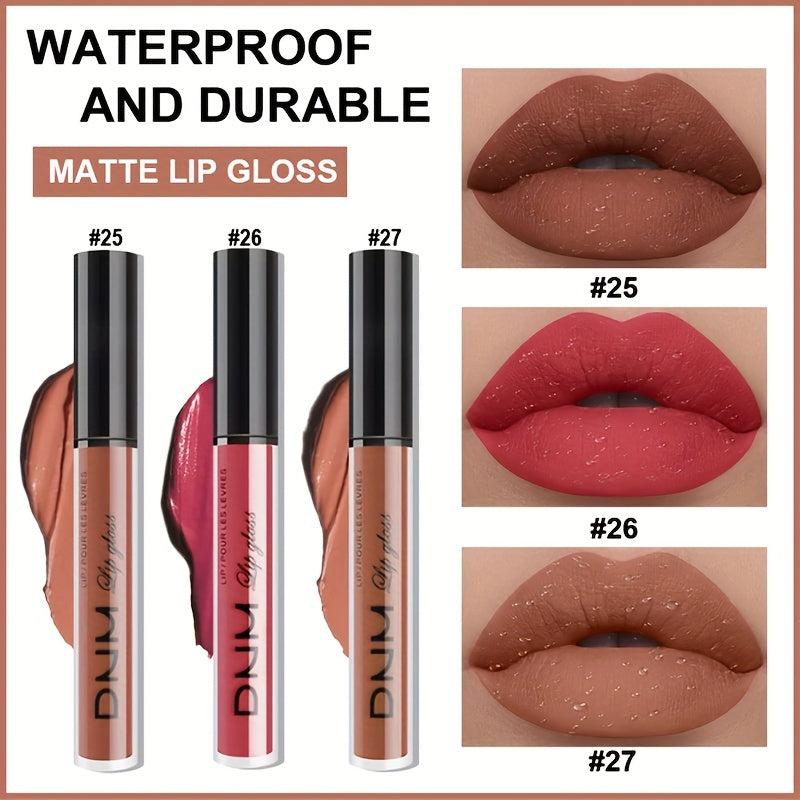 3pcs Matte Liquid Lipstick Set Dark Red Brown Smudge Proof Makeup