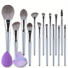 Professional Makeup Brush Set 16 Soft & Fluffy Brushes With Sponge & Puff