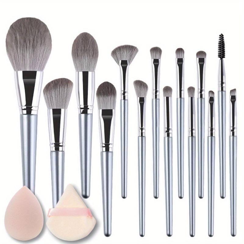 Professional Makeup Brush Set 16 Soft & Fluffy Brushes With Sponge & Puff