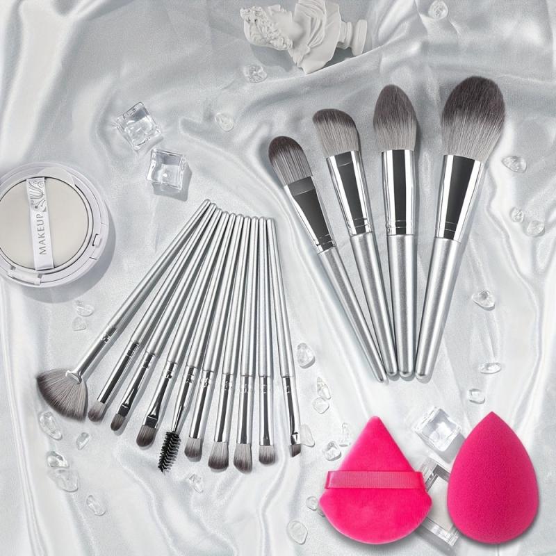 Professional Makeup Brush Set 16 Soft & Fluffy Brushes With Sponge & Puff