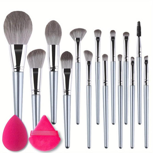 Professional Makeup Brush Set 16 Soft & Fluffy Brushes With Sponge & Puff