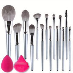 Professional Makeup Brush Set 16 Soft & Fluffy Brushes With Sponge & Puff