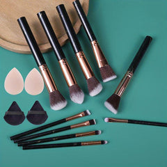 10PCS Makeup Brushes Set, 2PCS Powder Puff, 2PCS Sponge Beauty Egg