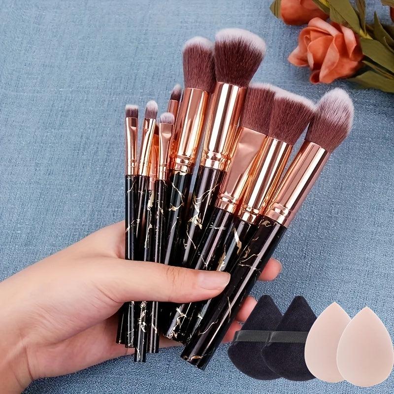 10PCS Makeup Brushes Set, 2PCS Powder Puff, 2PCS Sponge Beauty Egg