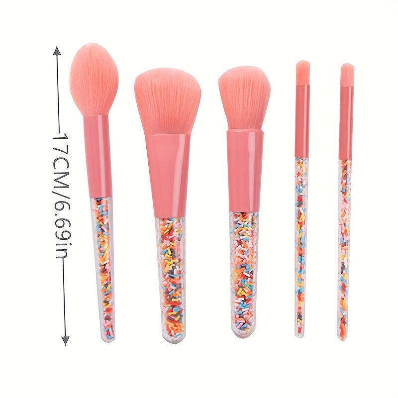 5pcs Candy Makeup Brush Set Colorful Handle Soft Bristles Powder Blush Eyeshadow