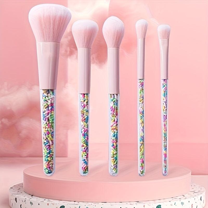 5pcs Candy Makeup Brush Set Colorful Handle Soft Bristles Powder Blush Eyeshadow