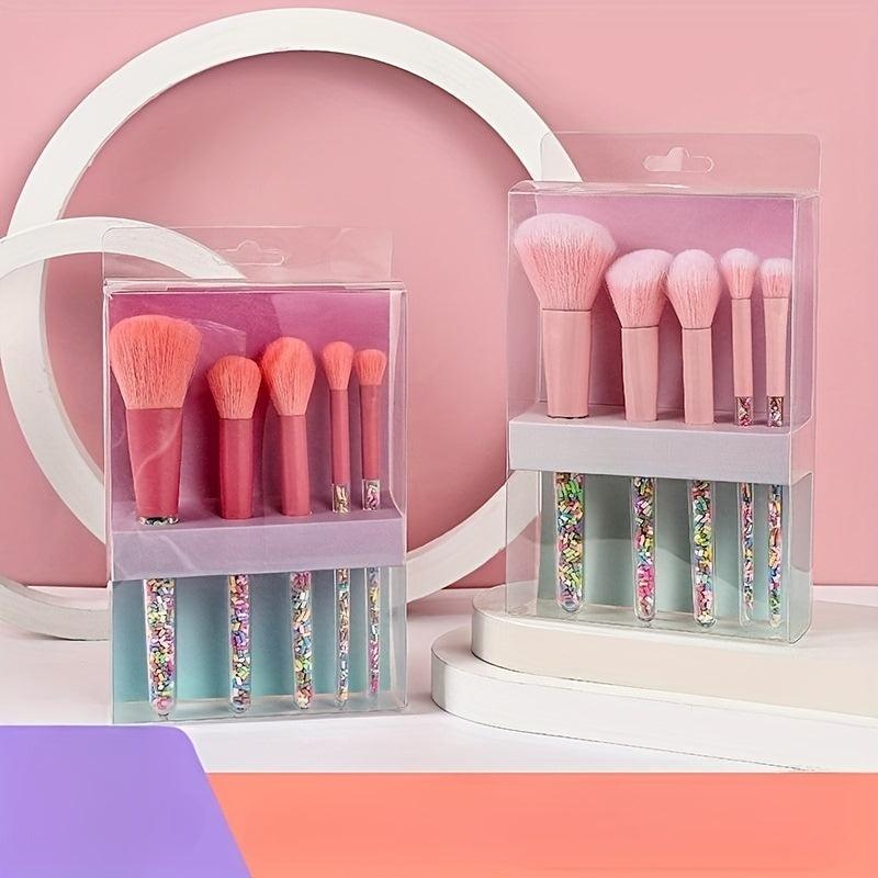 5pcs Candy Makeup Brush Set Colorful Handle Soft Bristles Powder Blush Eyeshadow
