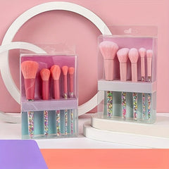 5pcs Candy Makeup Brush Set Colorful Handle Soft Bristles Powder Blush Eyeshadow