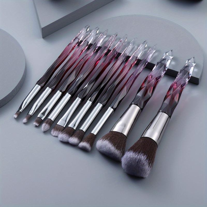 10pcs Crystal Handle Makeup Brushes Set Professional for Face Eyebrow Lip Makeup