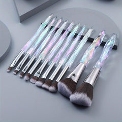 10pcs Crystal Handle Makeup Brushes Set Professional for Face Eyebrow Lip Makeup