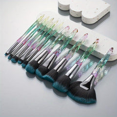 10pc Makeup Brush Set Crystal Handle Eye & Face Brushes