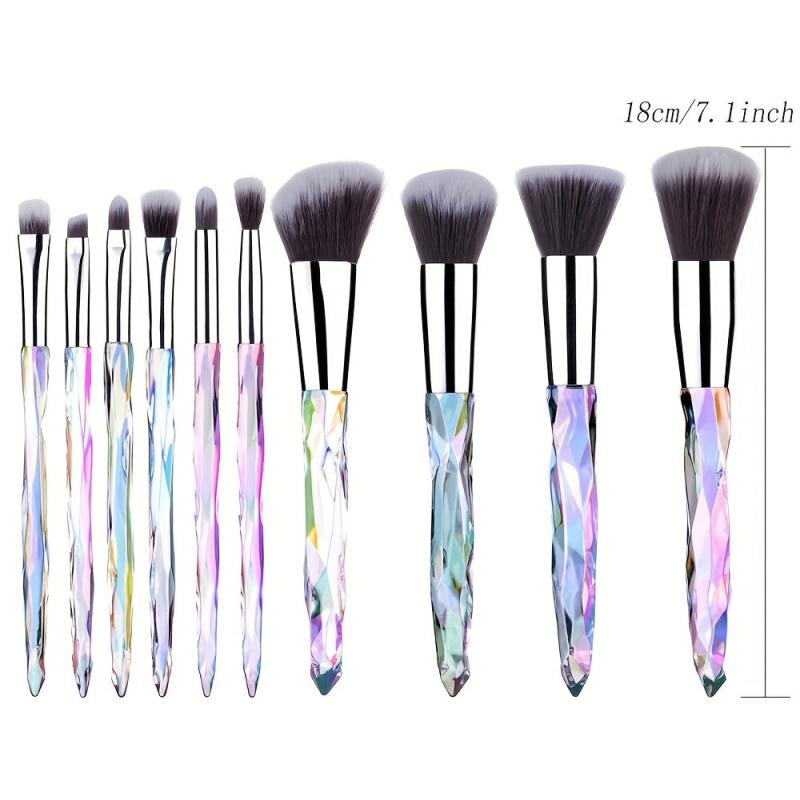 10pc Makeup Brush Set Crystal Handle Eye & Face Brushes