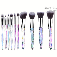 10pc Makeup Brush Set Crystal Handle Eye & Face Brushes