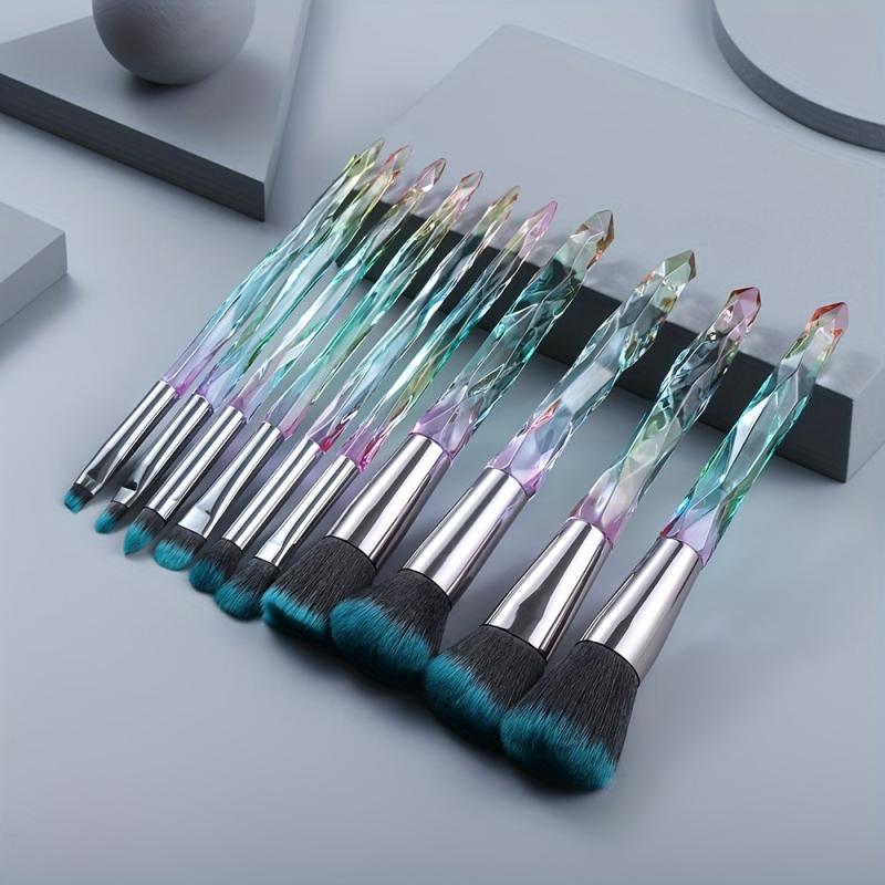 10pc Makeup Brush Set Crystal Handle Eye & Face Brushes