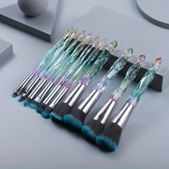 10pc Makeup Brush Set Crystal Handle Eye & Face Brushes