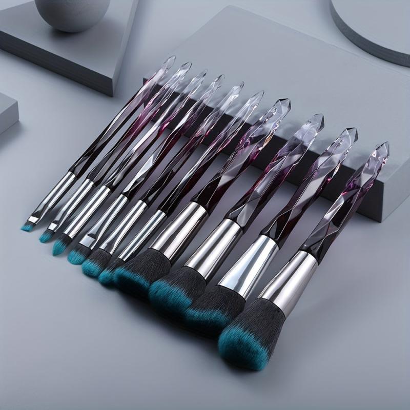 10pc Makeup Brush Set Crystal Handle Eye & Face Brushes