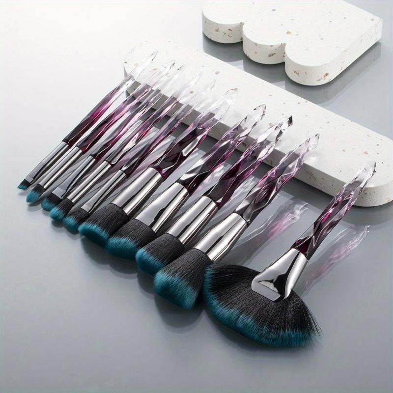 10pc Makeup Brush Set Crystal Handle Eye & Face Brushes