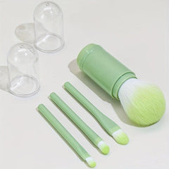 4 In 1 Retractable Makeup Brush Set Holder Portable Cosmetic Brushes Green