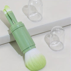 4 In 1 Retractable Makeup Brush Set Holder Portable Cosmetic Brushes Green