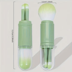 4 In 1 Retractable Makeup Brush Set Holder Portable Cosmetic Brushes Green