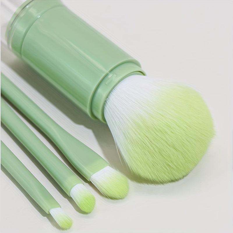 4 In 1 Retractable Makeup Brush Set Holder Portable Cosmetic Brushes Green