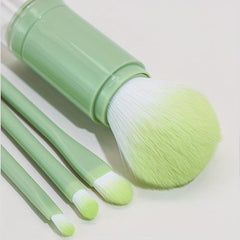 4 In 1 Retractable Makeup Brush Set Holder Portable Cosmetic Brushes Green