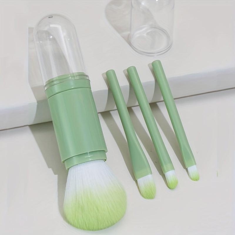 4 In 1 Retractable Makeup Brush Set Holder Portable Cosmetic Brushes Green