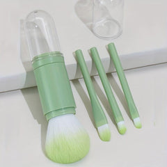 4 In 1 Retractable Makeup Brush Set Holder Portable Cosmetic Brushes Green